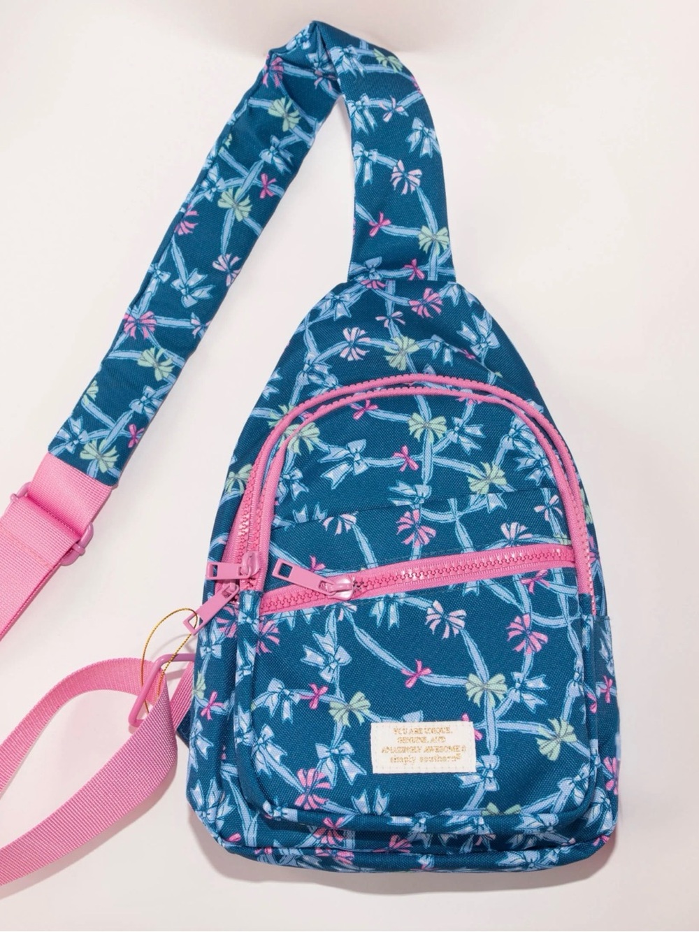 Simply Southern Sling Bag Blue Ribbon Pattern